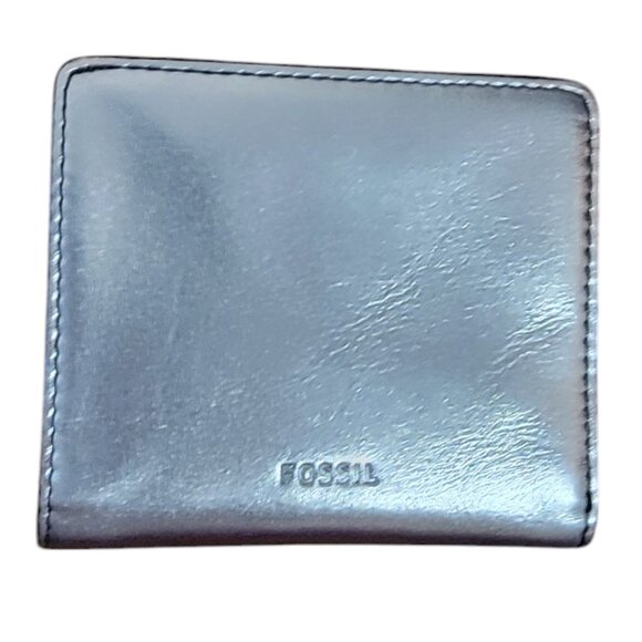 Fossil Emma RFID Mini Wallet in Metallic Pewter Faux Leather - Picture 1 of 9